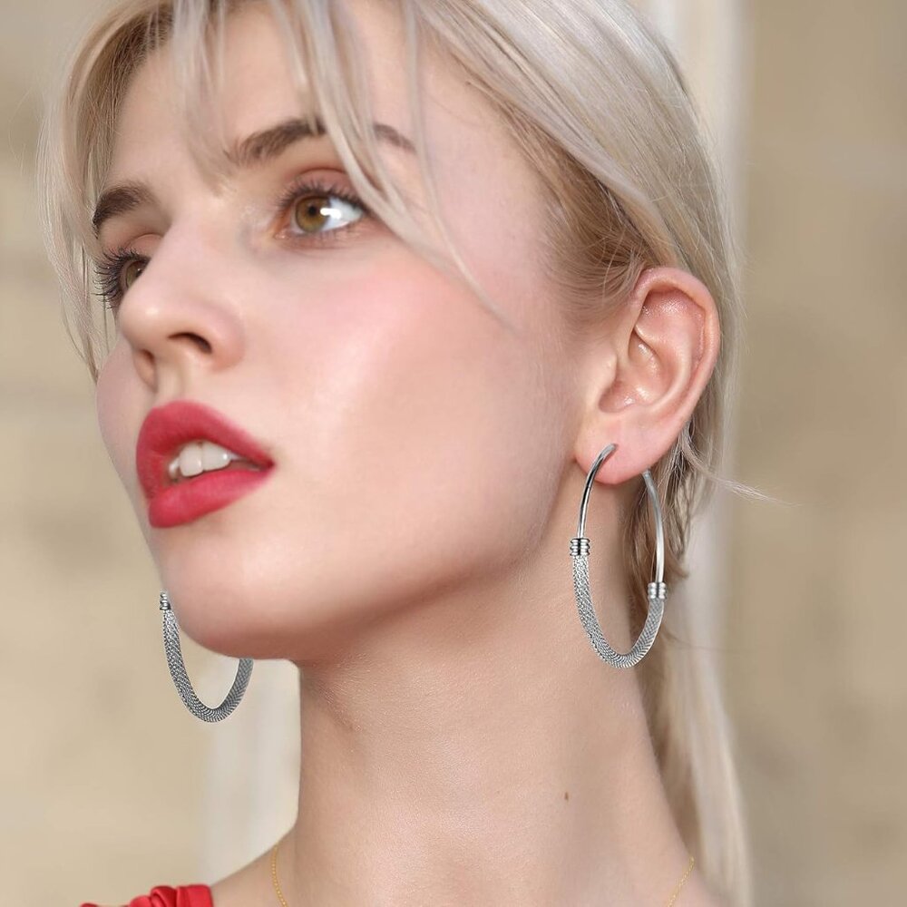 30/40/60/80/100mm Chunky Hoop Earrings For Women Gold Plated/Black Stainless Ste - Picture 7 of 9
